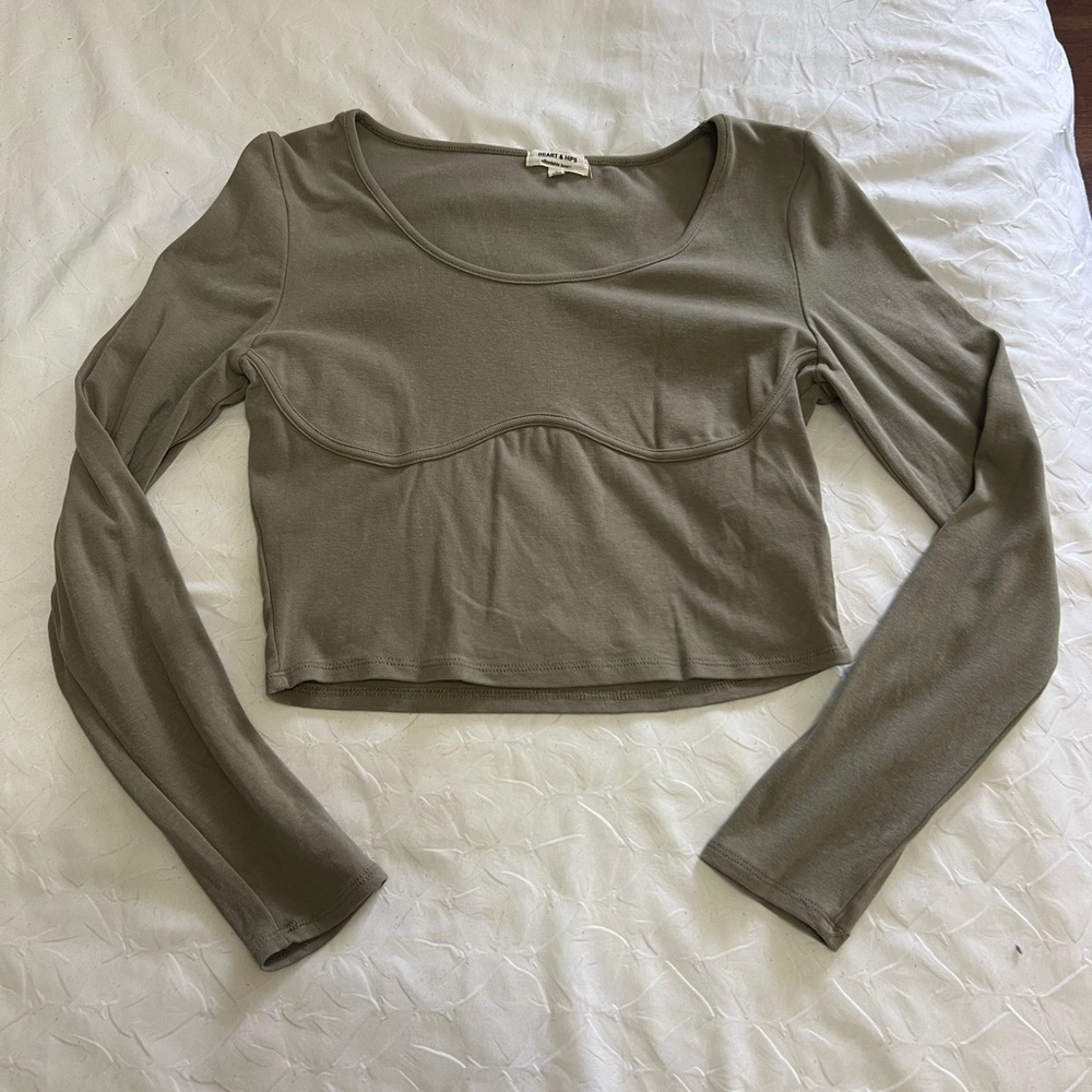 Olive Green Long Sleeve Crop Top
